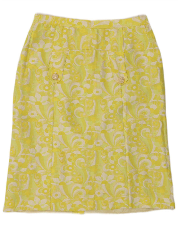 Saia reta feminina vintage W30 floral amarelo médio