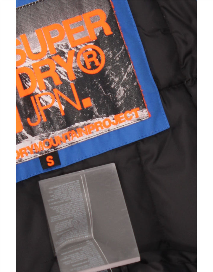 Casaco masculino acolchoado com capuz gráfico SUPERDRY Reino Unido 36 pequeno azul nylon