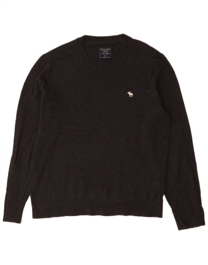 Suéter masculino Abercrombie & Fitch com gola redonda e algodão cinza médio