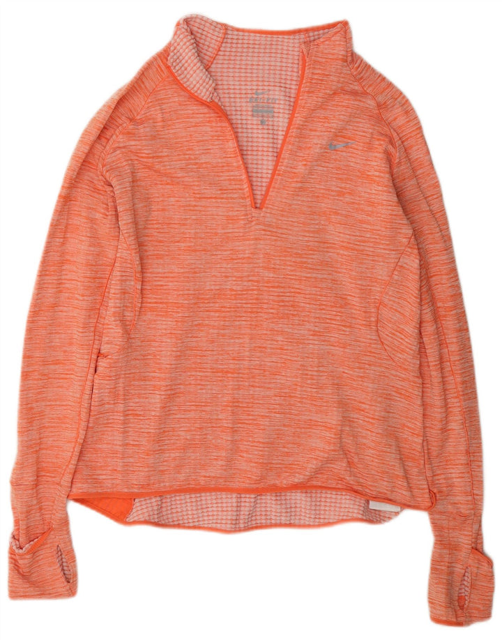 Nike Womens Dri Fit Pullover Treino Top UK 14 Medium Orange Flecked