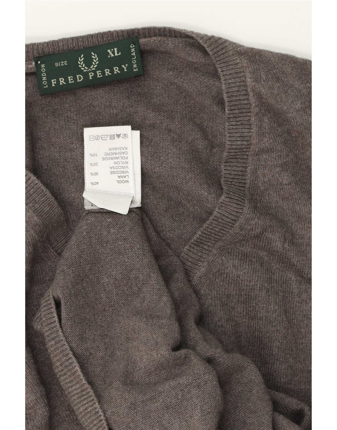 Fred Perry Suéter masculino com decote em V XL lã cinza