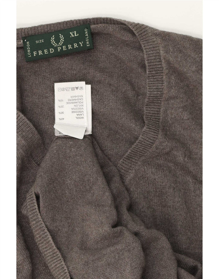 Fred Perry Suéter masculino com decote em V XL lã cinza
