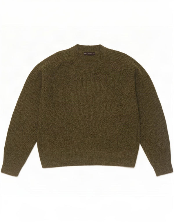 Marks & Spencer Womens Crew Neck Jumper Sweater UK 14 Medium Khaki Acrylic