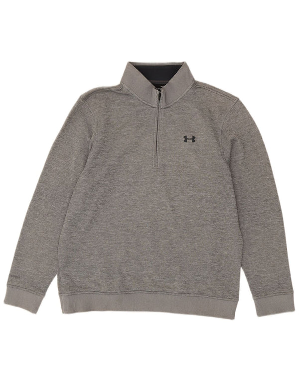 Moletom masculino Under Armour Cold Gear com zíper e gola grande cinza manchado