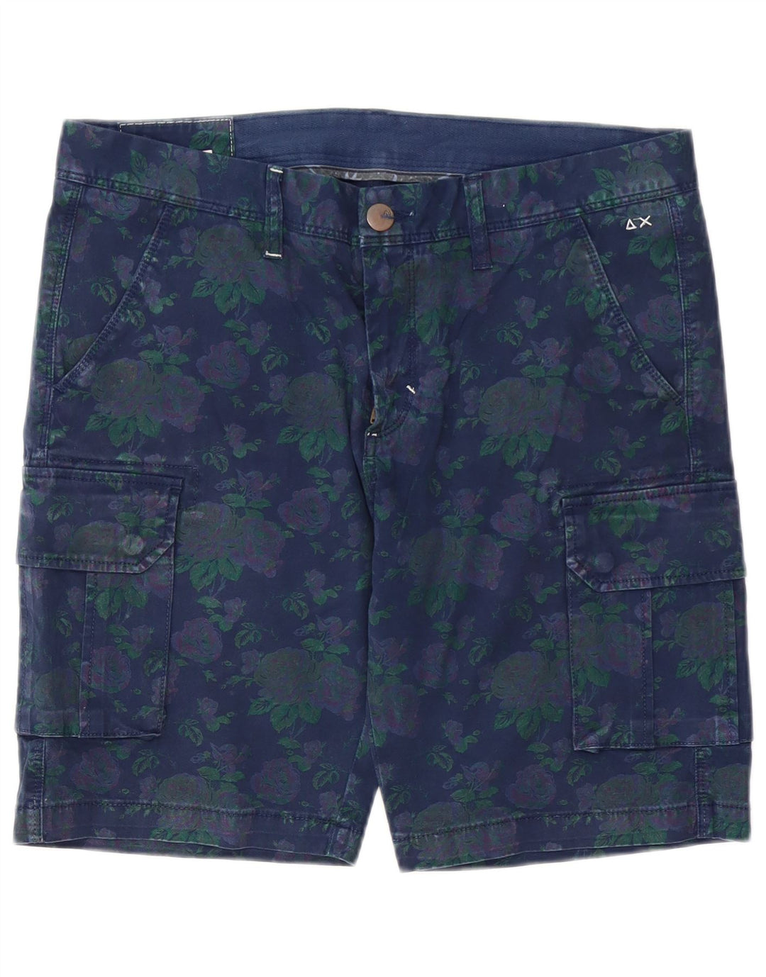 Shorts cargo masculino Sun68 W34 grande algodão floral azul marinho