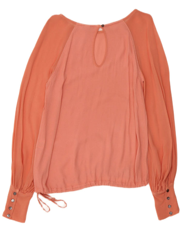 Blusa feminina vintage UK 10 pequena viscose colorblock rosa