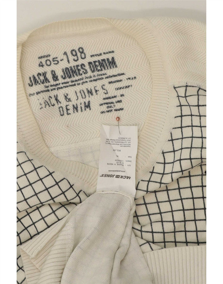 Suéter masculino Jack & Jones com gola V e algodão xadrez branco XL