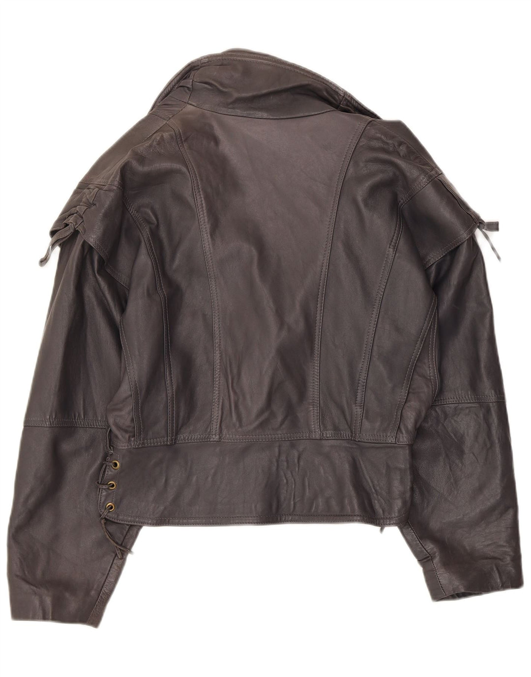 Jaqueta de couro bomber vintage feminina UK 12 cinza médio