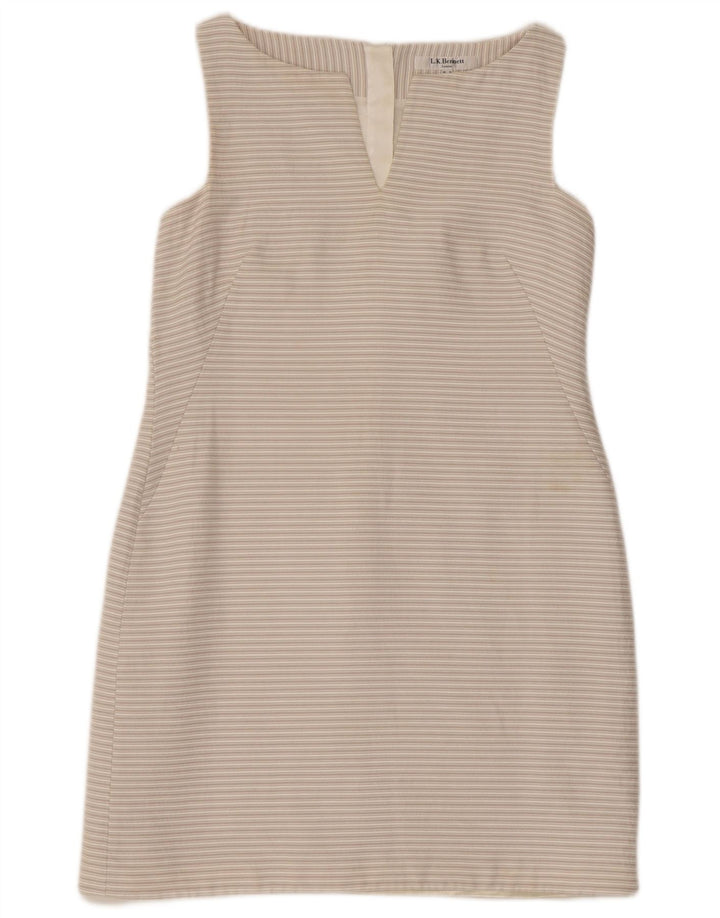 L.K. Vestido feminino BENNETT sem mangas com bainha UK 12 listrado cinza médio
