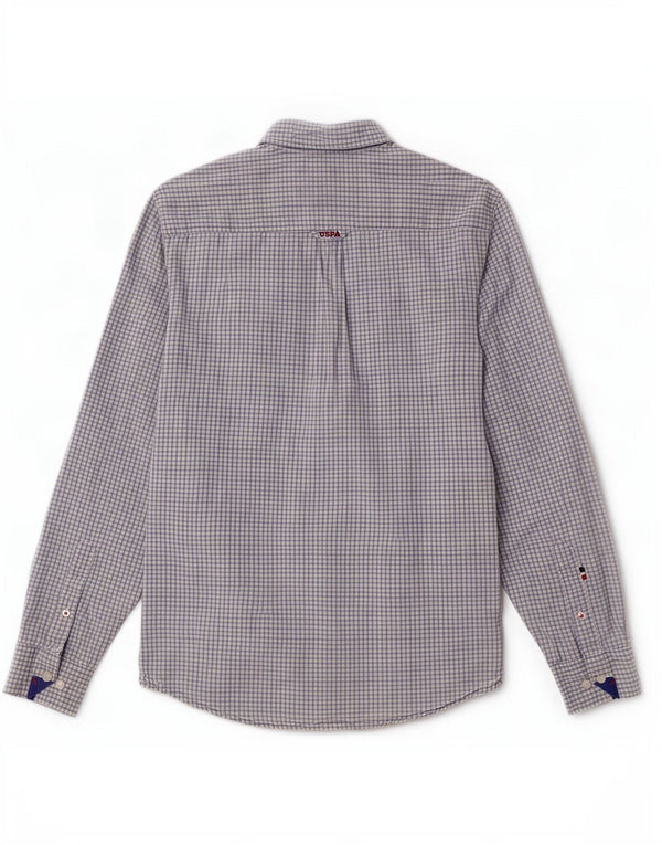 US Polo Assn. Camisa masculina de algodão guingão azul médio