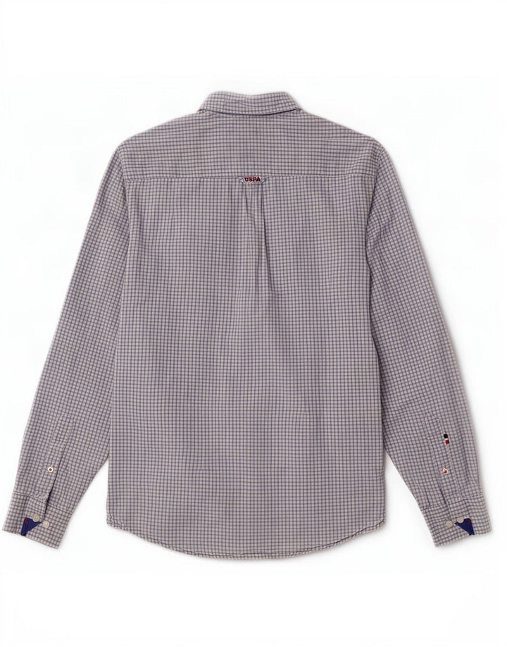 US Polo Assn. Camisa masculina de algodão guingão azul médio