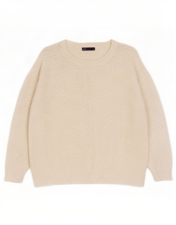 Suéter feminino Marks & Spencer com gola canoa Reino Unido 16 grande branco Chevron