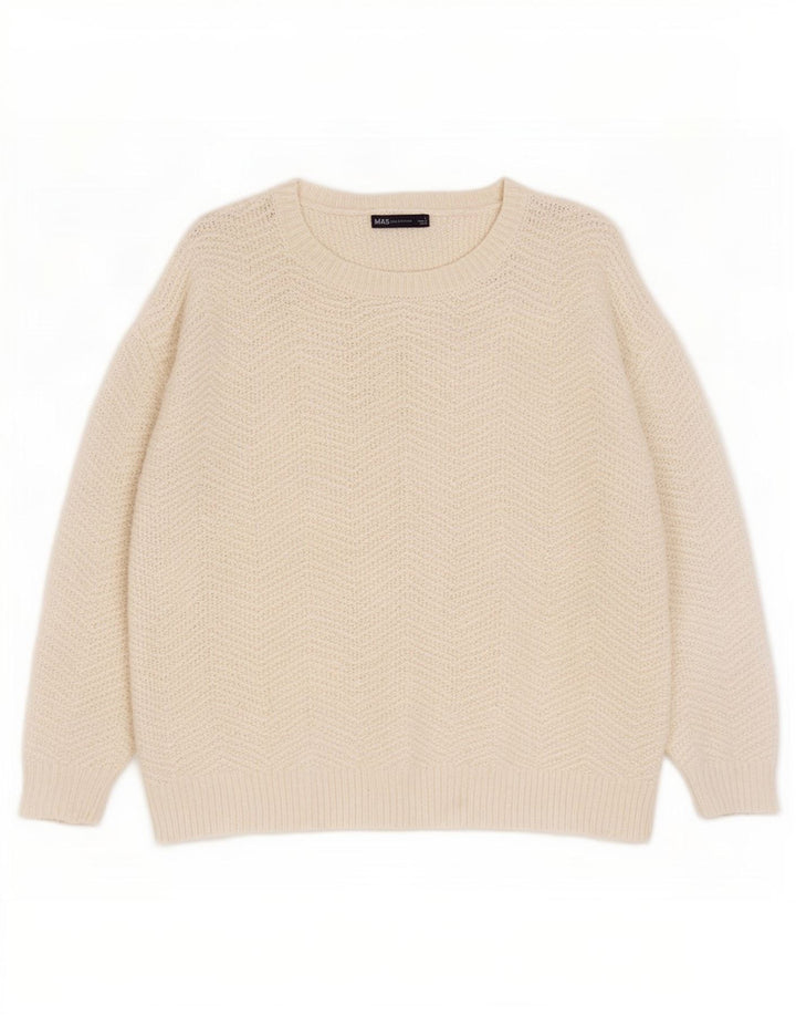 Suéter feminino Marks & Spencer com gola canoa Reino Unido 16 grande branco Chevron
