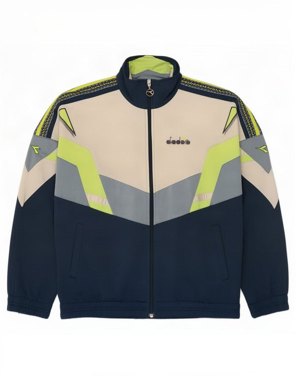 Diadora Mens Graphic Tracksuit Top Jacket UK 36 Small Navy Blue Colourblock
