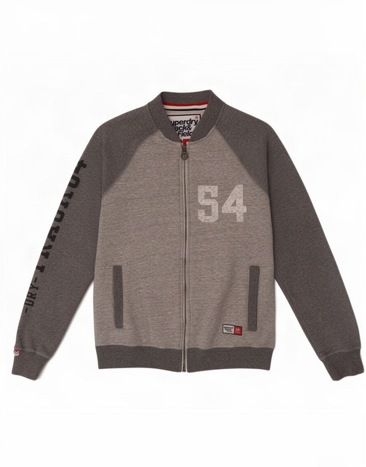Superdry Mens Graphic Tracksuit Top Jacket Grande Cinza Colorblock Algodão