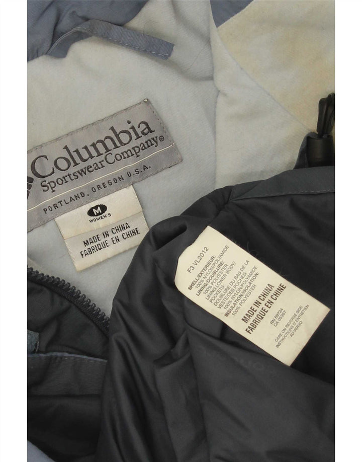 Jaqueta corta-vento feminina Columbia com capuz UK 14 bloco colorido azul médio