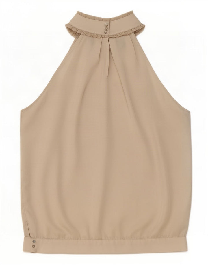 Top feminino Zara Halter UK 14 poliéster bege médio