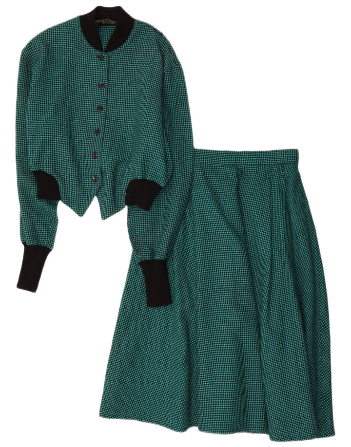 Conjunto de saia feminina vintage de 2 peças IT 44 Médio W28 Verde Houndstooth