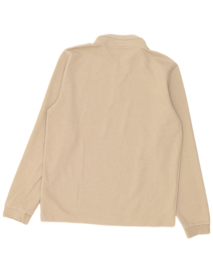 Marks & Spencer Masculino 1/4 Zip Top Manga Longa Algodão Bege Médio