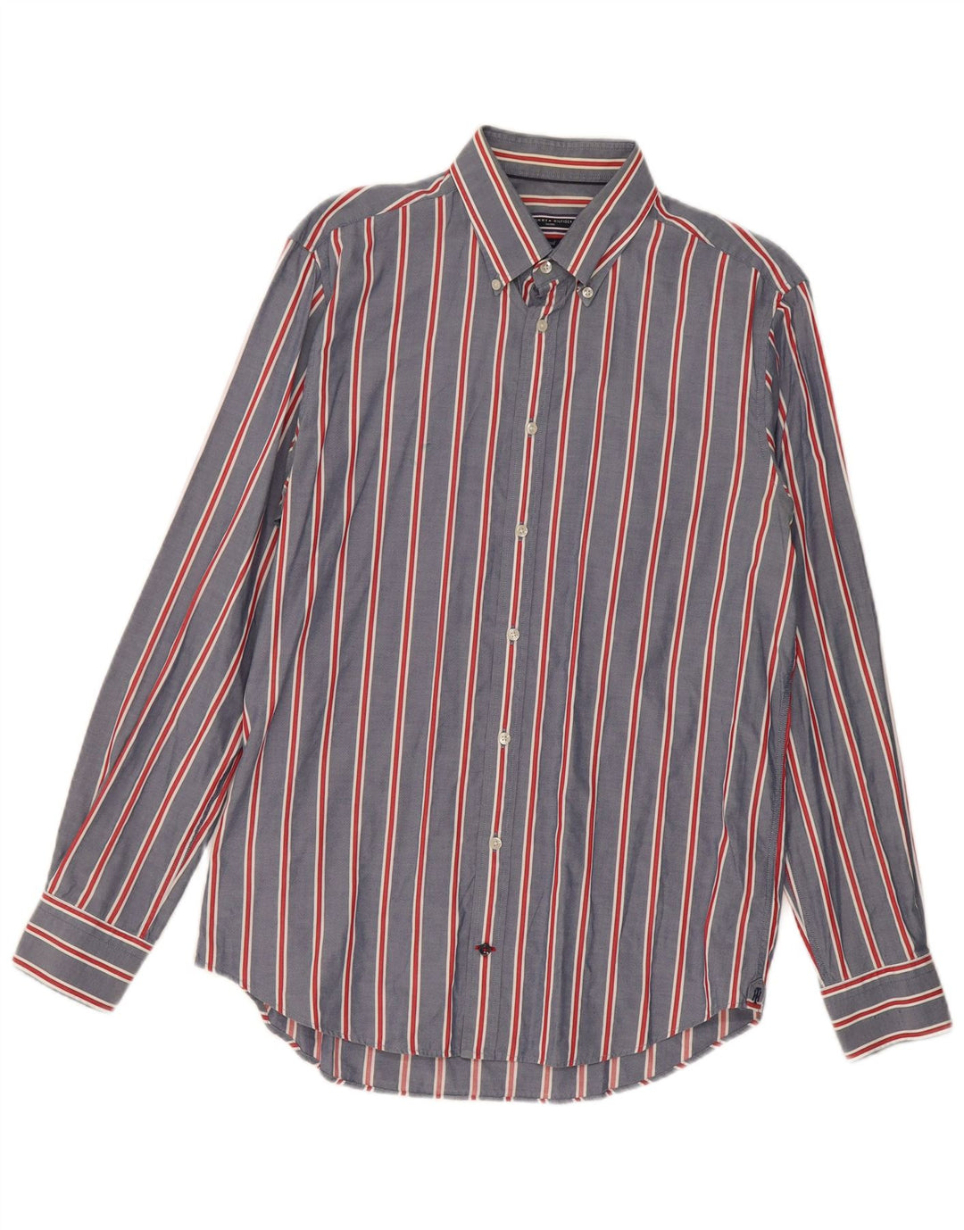 Camisa masculina TOMMY HILFIGER tamanho 15 3/4 médio azul marinho listrado