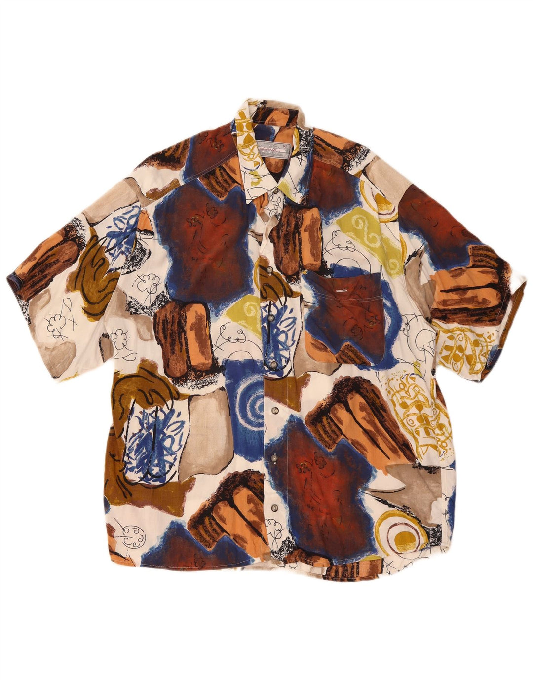 Andre Leon Camisa masculina de manga curta XL Patchwork multicolorido