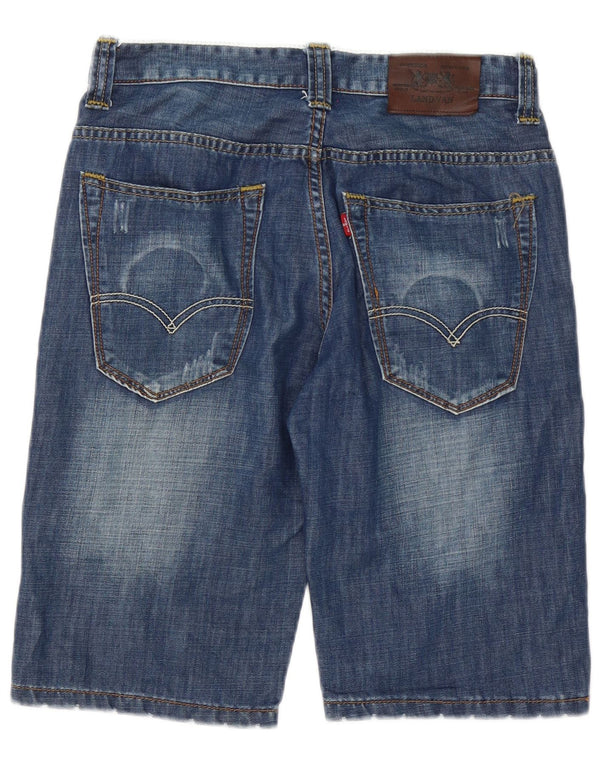 Shorts jeans masculinos vintage desgastados W32 algodão azul médio