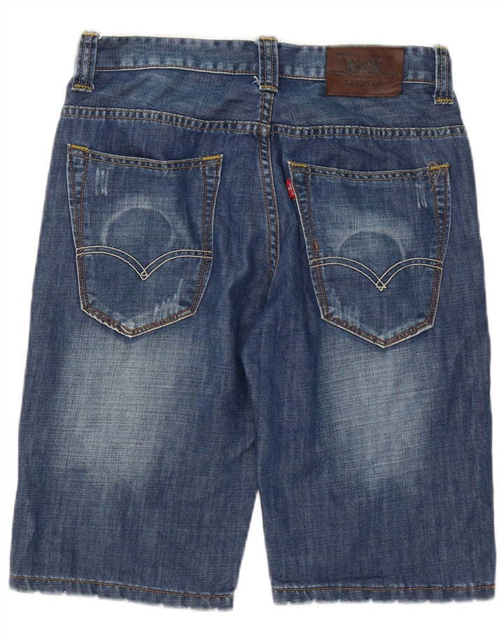 Shorts jeans masculinos vintage desgastados W32 algodão azul médio