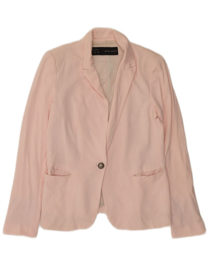 Jaqueta blazer feminina Zara com 1 botão Reino Unido 14 grande viscose rosa