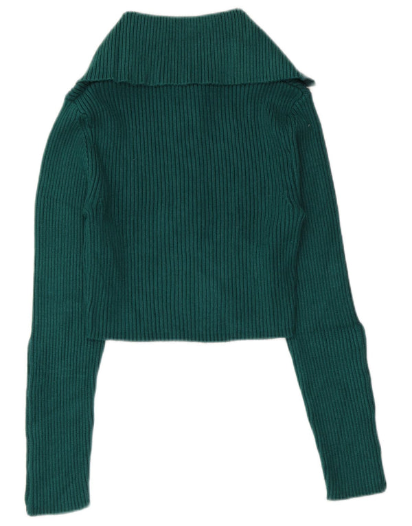Zara Suéter feminino cropped com gola polo Reino Unido 12 viscose verde médio