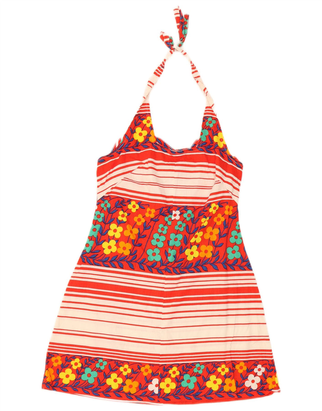 Vestido frente única feminino vintage Reino Unido 8 pequeno floral multicolorido