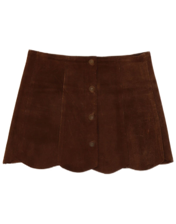 Minissaia feminina vintage de camurça W30 couro marrom médio