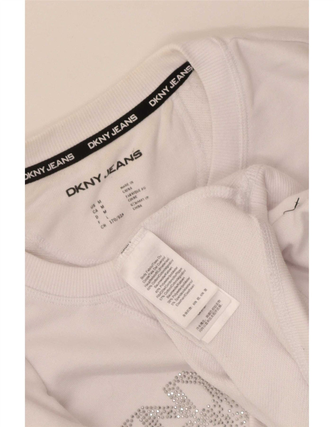 Moletom feminino Dkny Crop Graphic Jumper UK 14 médio algodão branco