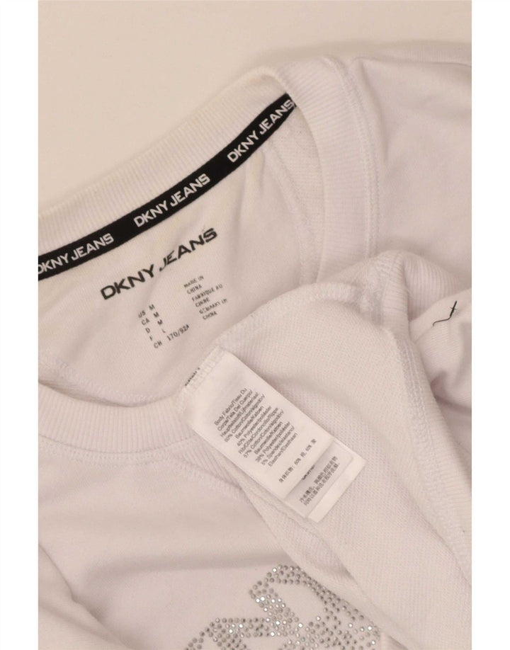 Moletom feminino Dkny Crop Graphic Jumper UK 14 médio algodão branco