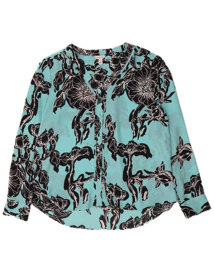 Blusa camisa feminina Calvin Klein Reino Unido 14 azul médio floral