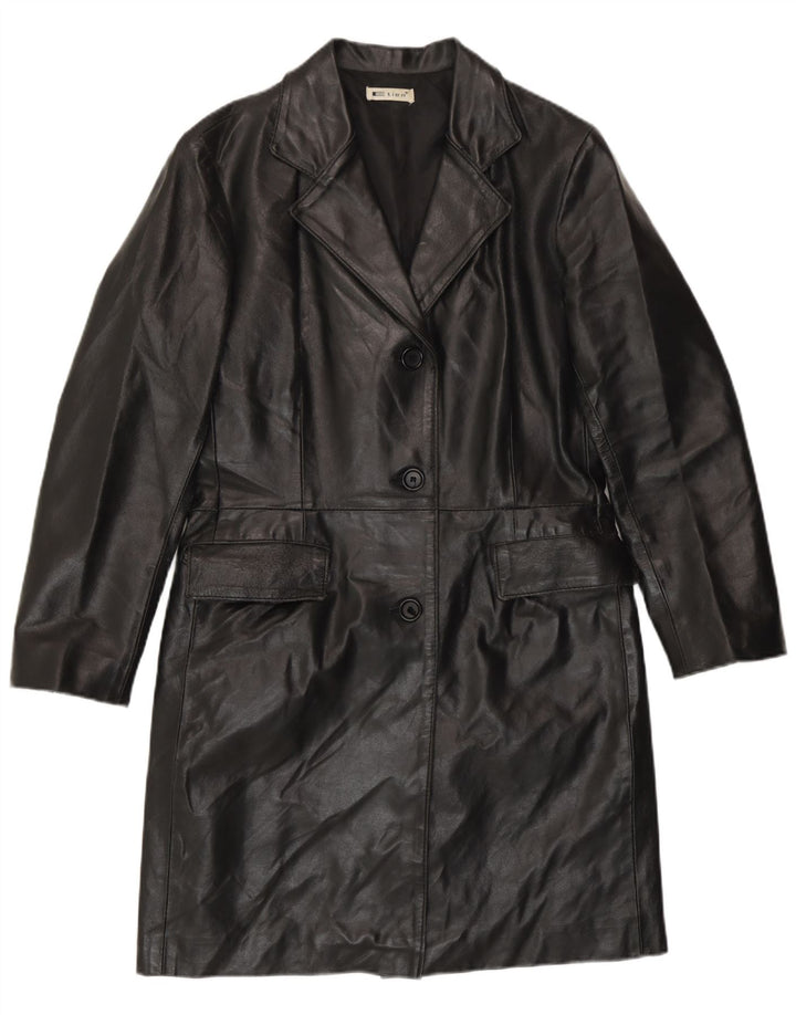 Casaco de couro feminino vintage IT 42 couro preto médio