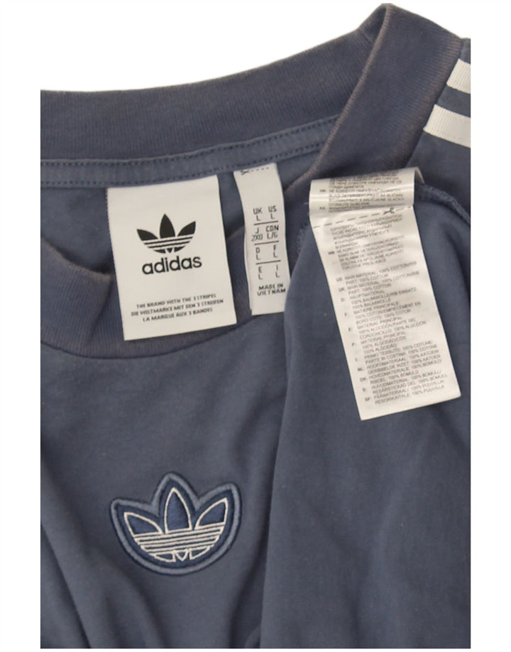 Adidas Mens Camiseta Top Grande Algodão Azul