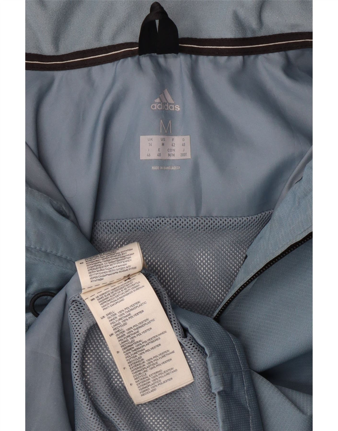 Jaqueta de chuva com capuz feminino Adidas UK 14 poliéster azul médio