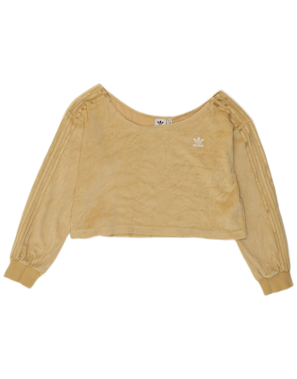 ADIDAS Mulheres Crop Oversized Fora Do Ombro Top UK 10 Pequeno Algodão Amarelo