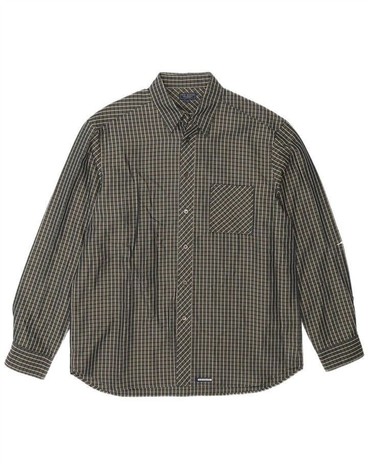 Ted Baker Camisa masculina tamanho 3 médio cinza xadrez Modal