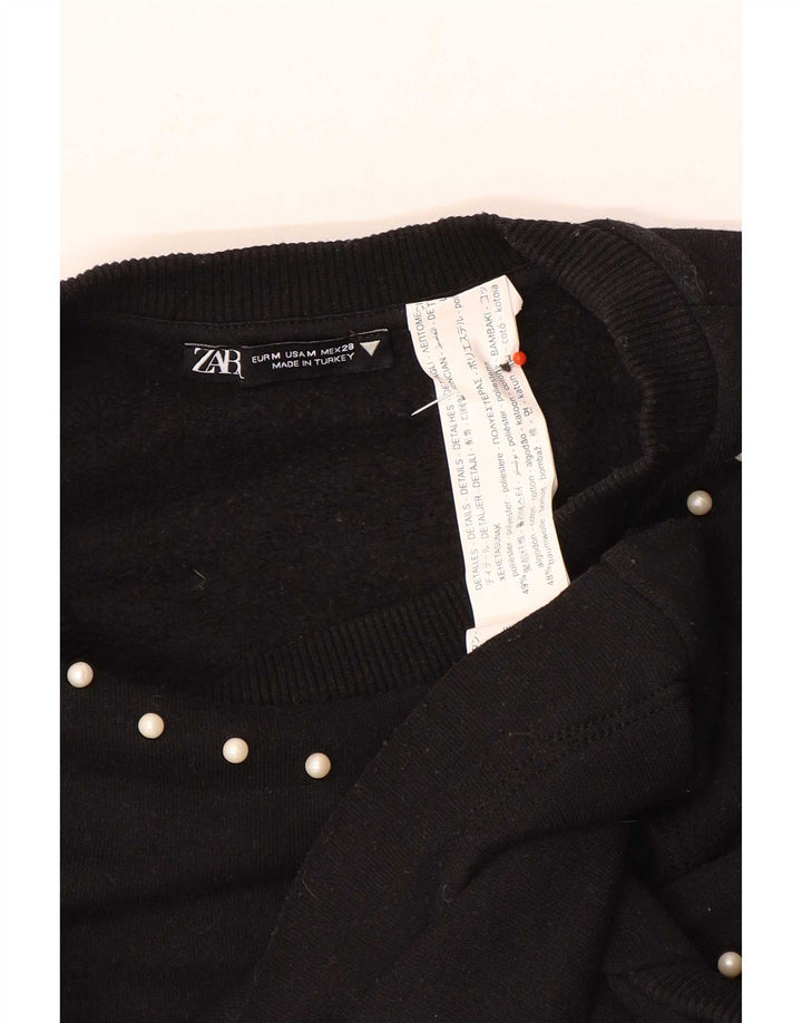 Zara moletom feminino jumper UK 12 poliéster preto médio