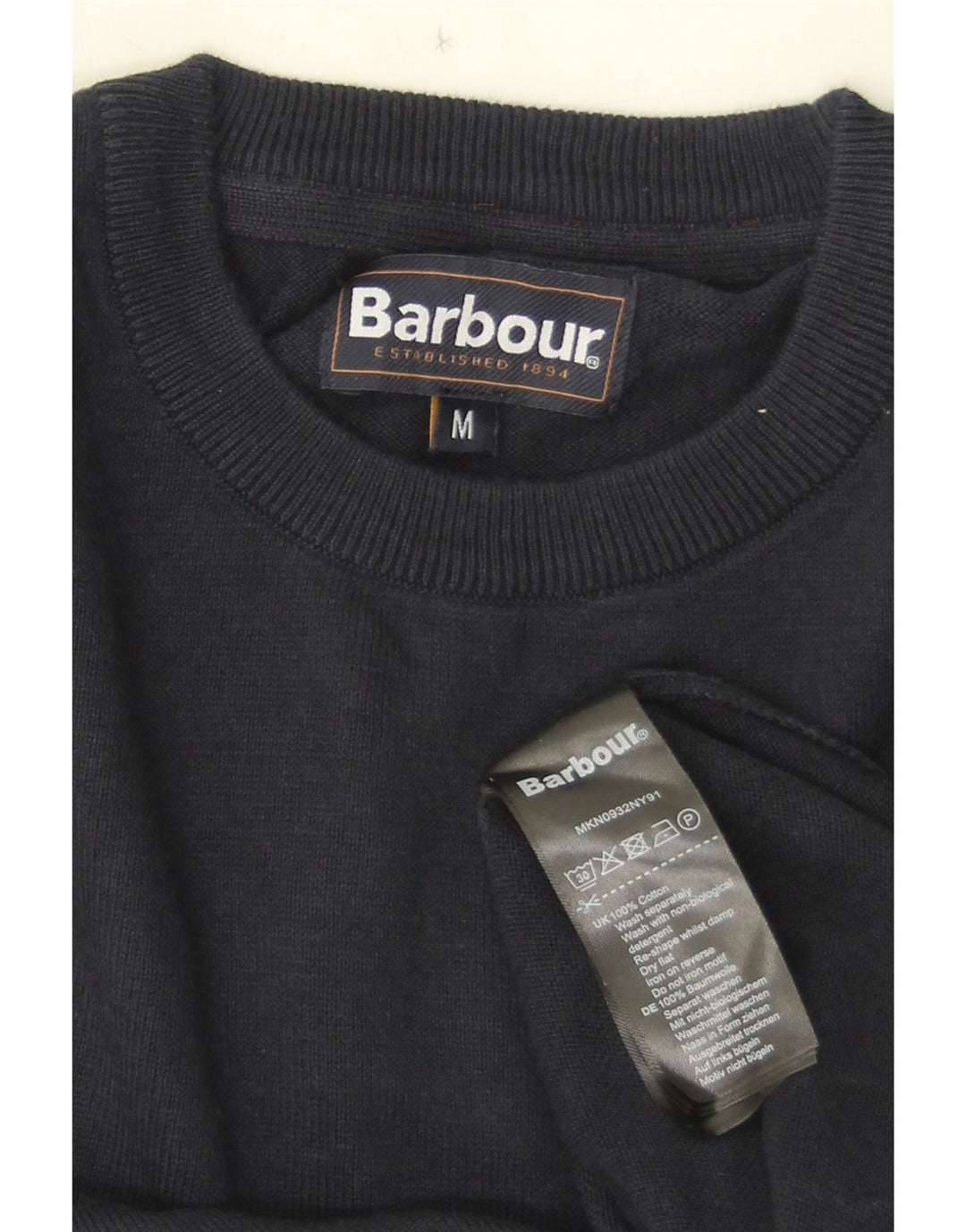 Suéter masculino Barbour com gola redonda, algodão azul marinho médio