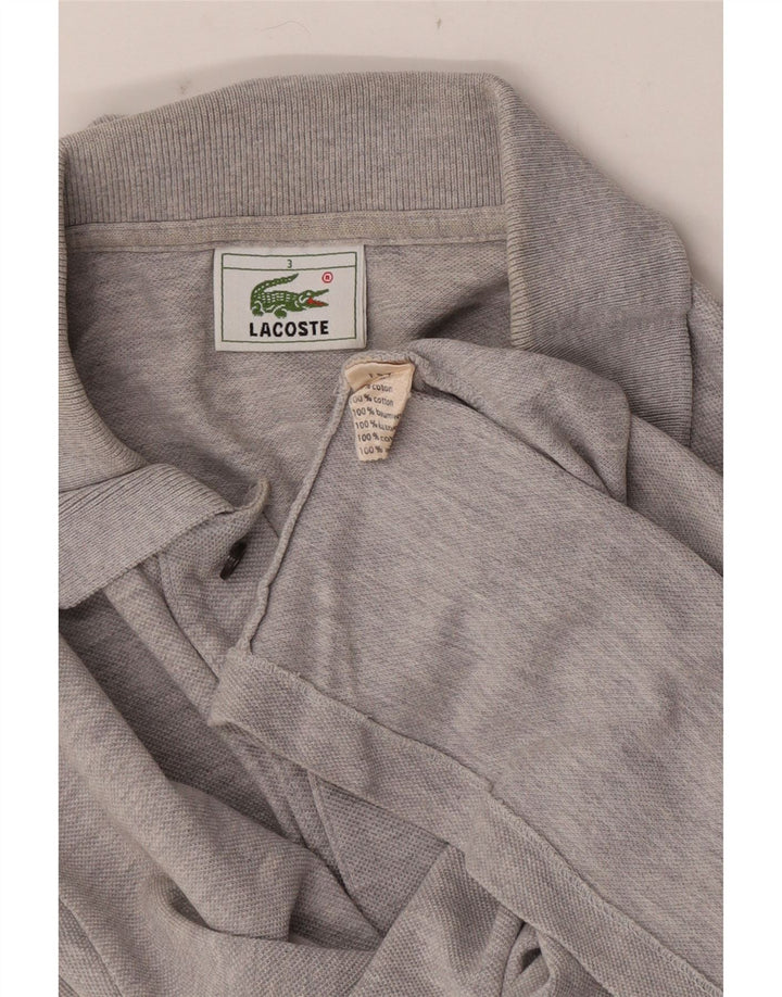 Camisa polo masculina Lacoste tamanho 3 pequeno algodão manchado cinza