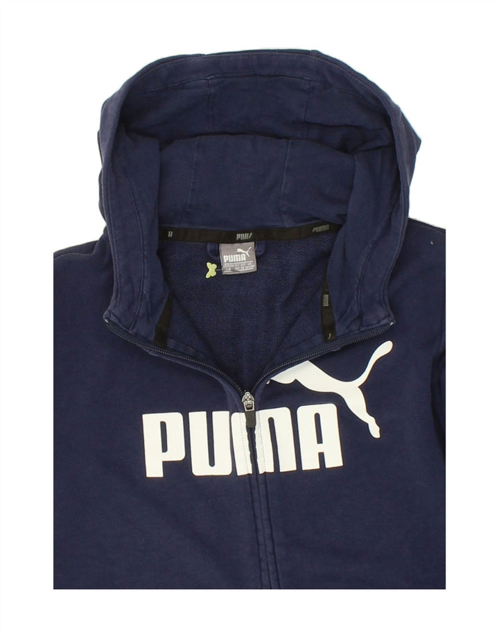 PUMA Boys Graphic Zip Hoodie Sweater 11-12 Years Navy Blue Cotton Vintage Puma and Second-Hand Puma from Messina Hembry 