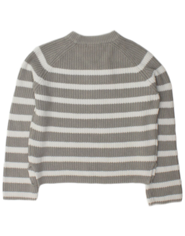 Suéter feminino Marks & Spencer com gola redonda UK 6 XS listrado cinza
