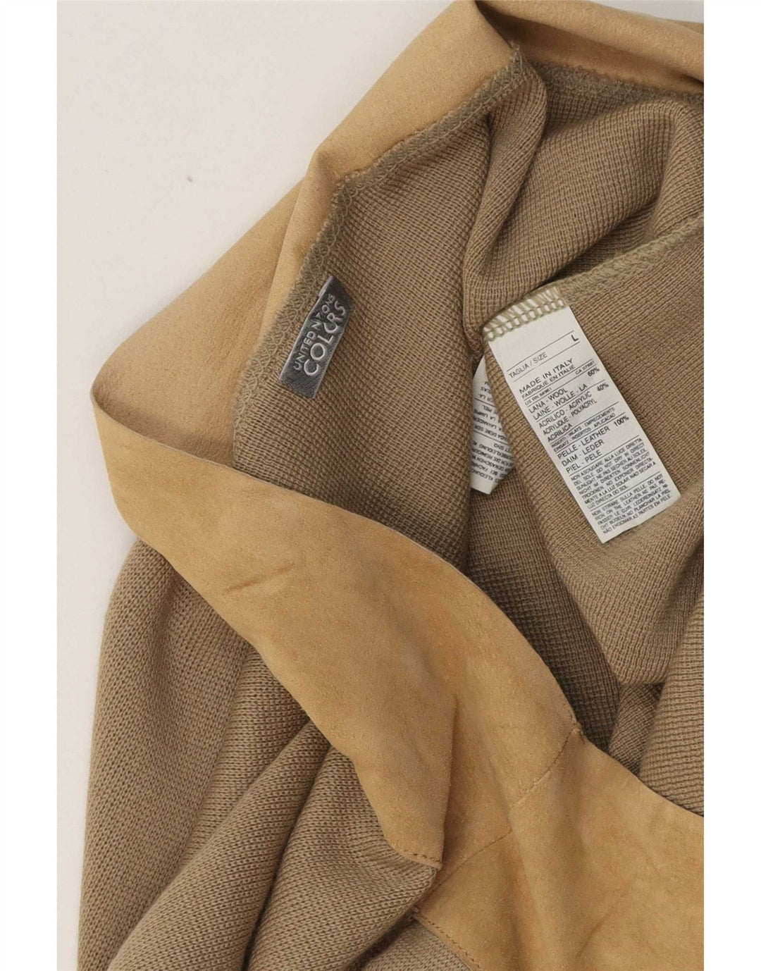 Saia midi feminina Benetton grande W32 lã colorblock bege