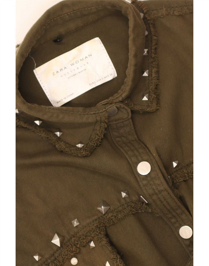 Camisa jeans oversized feminina Zara Reino Unido 10 pequena cáqui Paisley