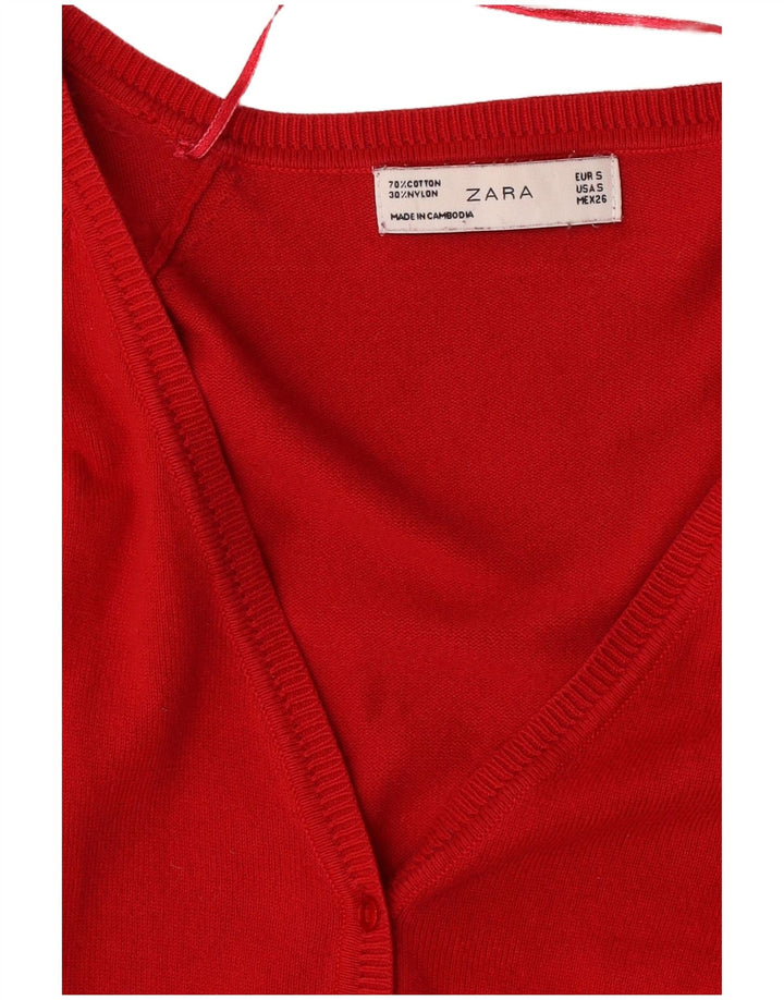 Suéter cardigã feminino Zara Reino Unido 10 pequeno algodão vermelho