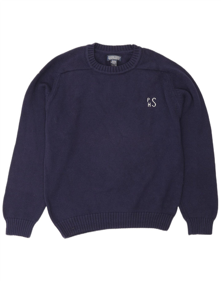 Suéter masculino Lands End com gola redonda, lã azul marinho médio
