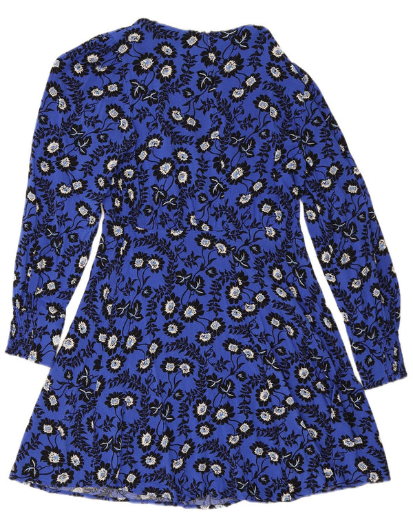 Próximo Vestido feminino manga comprida evasê UK 8 pequeno azul floral viscose