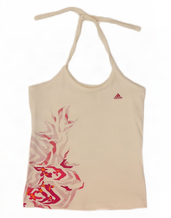 Adidas Womens Crop Vest Top UK 10 Pequeno Off White Geometric Cotton Sports